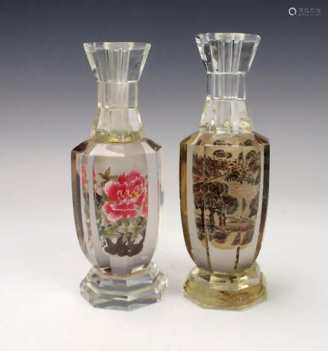 REVERSE PAINTED GLASS PERFUME BOTTLE CANDLESTICKS