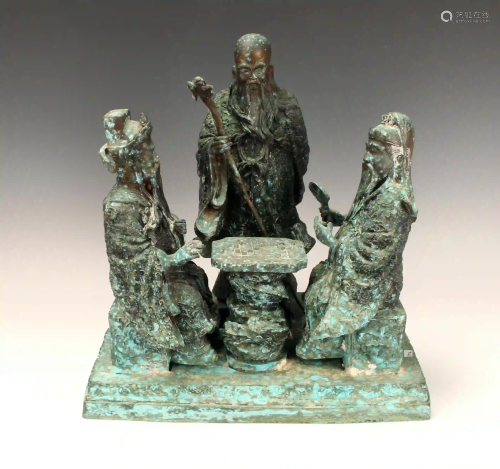 VERDIGRIS STATUE OF MEN PLAYING GAME