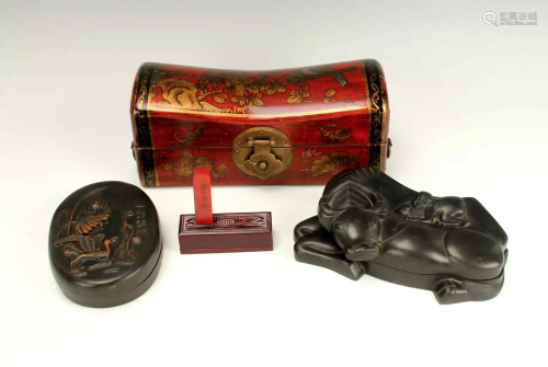 2 INK STONES, SEAL & LACQUERED BOX