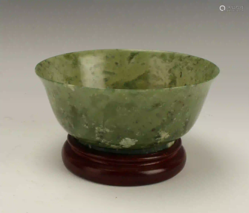 SPINACH GREEN HARD STONE BOWL ON STAND