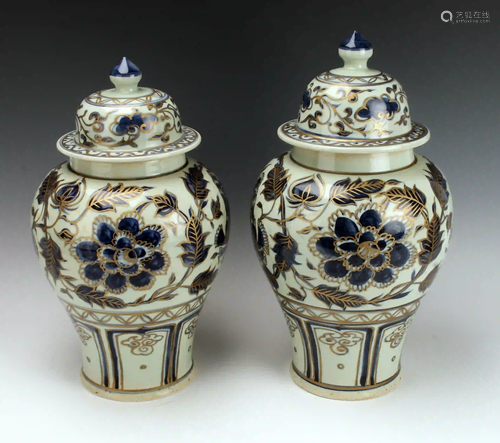 PAIR BLUE & WHITE GINGER JARS