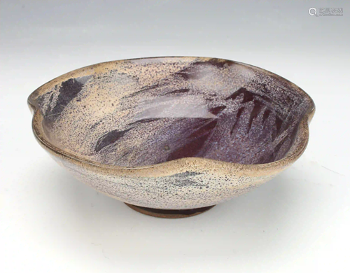 CHINESE PORCELAIN OIL SWIRL GLAZE LOBED BOWL