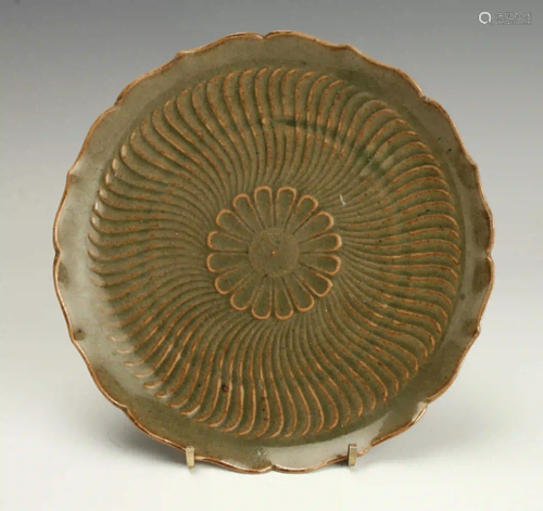 CARVED & INCISED CELADON LOTUS PLATE