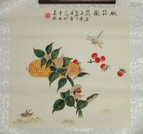 INSECTS AND CORN GARDEN SCENE ON RICE PAPER