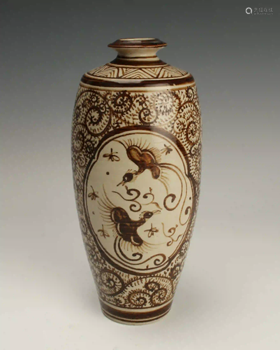 BROWN AND TAN PHOENIX VASE