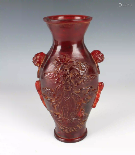 RED AMBER COLORED RESIN VASE