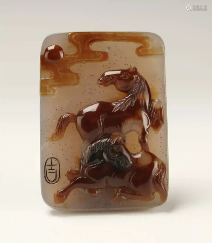 RECTANGULAR JADE HORSE CARVING PENDANT