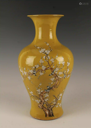 YELLOW CHERRY BLOSSOM & BIRD VASE