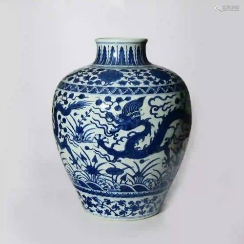 A Blue and White Twining Flower Pattern Dragon