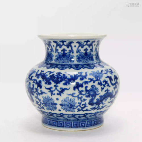 A Blue and White Dragon$Grass Pattern Porcelain Zun