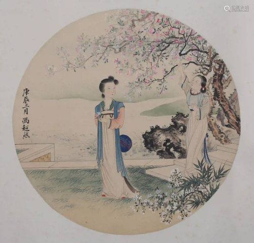 A Chinese Figure Painting Silk Scroll, Feng Chaoran
