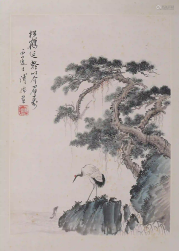 A Chinese Pine&Crane Painting, Pu Ru Mark