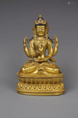 A Gild Bronze Statue of The Four Arms Guanyin
