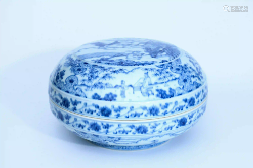 A Blue and White Landscape Porcelain Box