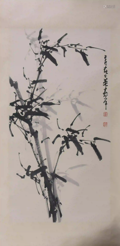 A Chinese Bamboo Ink Painting, Dong Shouping Mark