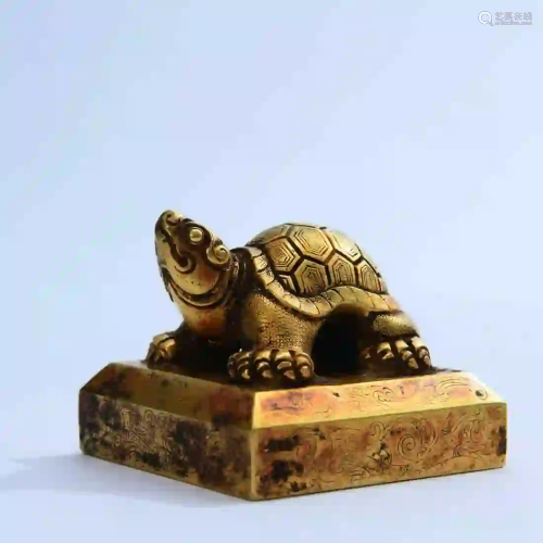 A Gold Turtle Handle Seal by Queen Liang