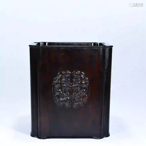 A Square Red Sandalwood Brush Pot