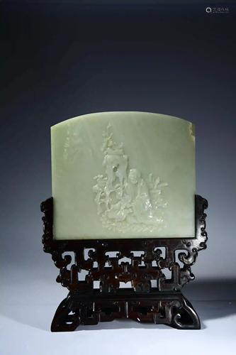 An Arhat Relief Inscribed Square Jade Table Screen