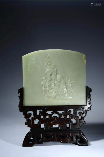 An Arhat Relief Inscribed Square Jade Table Screen