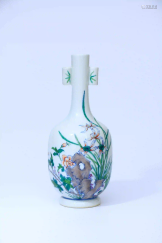 A Doucai Orchid Pattern Porcelain Guan Er Vase