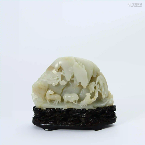 A White Jade Carved Rockery Ornament