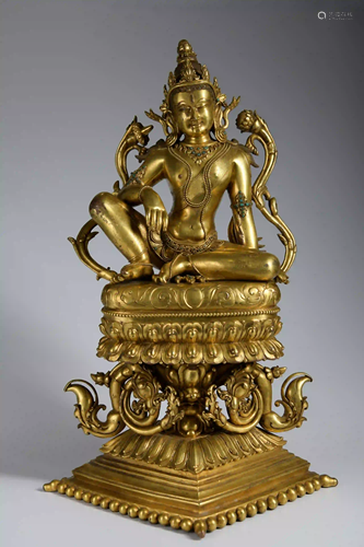 A Gild Bronze Bodhisattva Statue with Rhombus Lotus