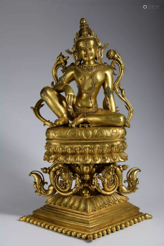 A Gild Bronze Bodhisattva Statue with Rhombus Lotus