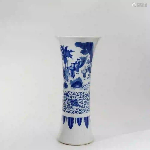 A Blue and White Figures Porcelain Beaker Vase