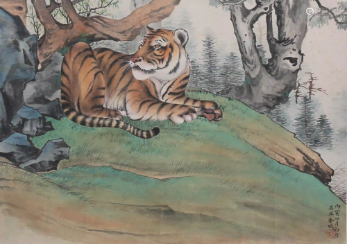 A Chinese Tiger Painting, Jin Cheng Mark