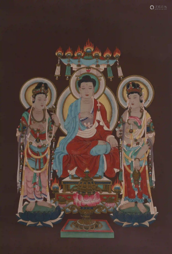 A Chinese Buddha Painting Silk Scroll
