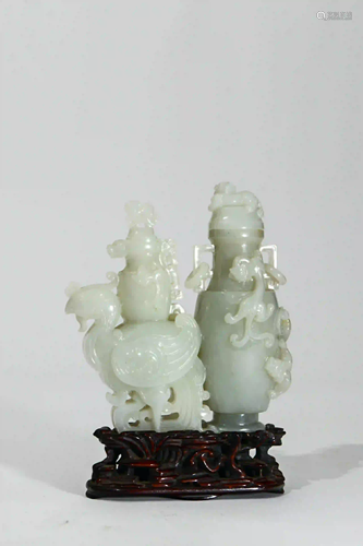 A Phoenix Carved White Jade Duplex Zun