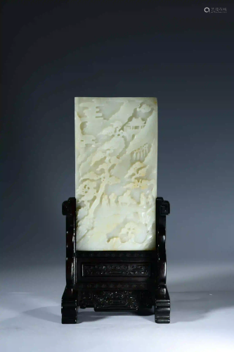 A Pine&Figure Relief Jade Table Screen