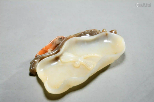 A White Jade Carved Lotus Leaf-shaped Brush Washer