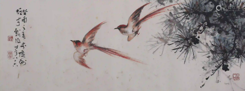 A Chinese Birds Painting, Li Xiongcai Mark