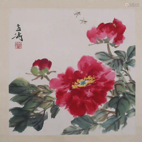 A Chinese Peony Painting, Wang Xuetao Mark