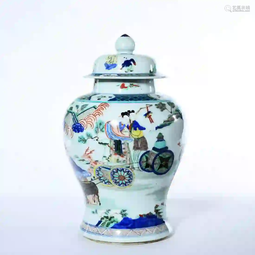 A Famille Verte Figures Porcelain Jar With Cover