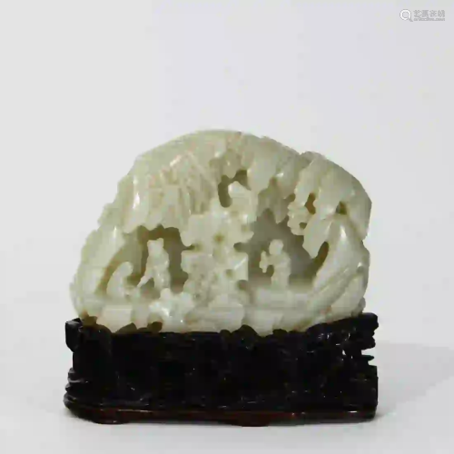 A White Jade Carved 'Children At Play' Rockery Ornament
