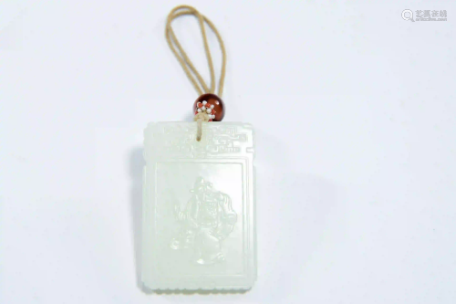 A Figure Carved White Jade Pendant