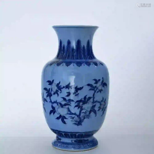 An Azure Galze Blue and White Floral Porcelain Guanyin