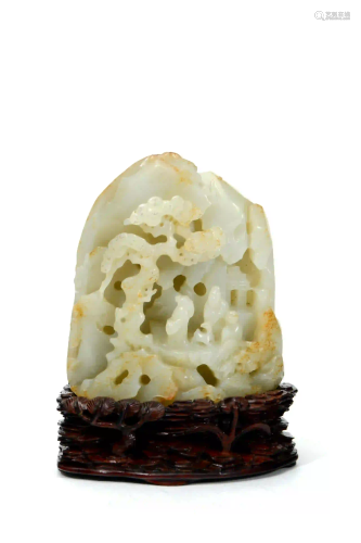 A Figures Carved White Jade Rockery Ornament