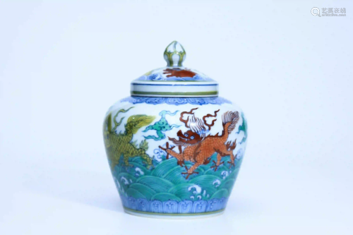 A Doucai Beast Patttern Porcelain Jar with Cover