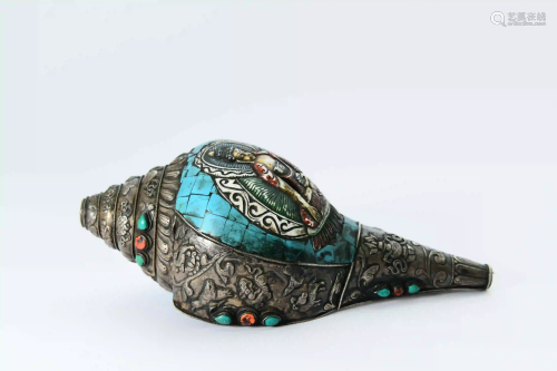 A Turquoise Inlaid Silver Coating Sea Snail