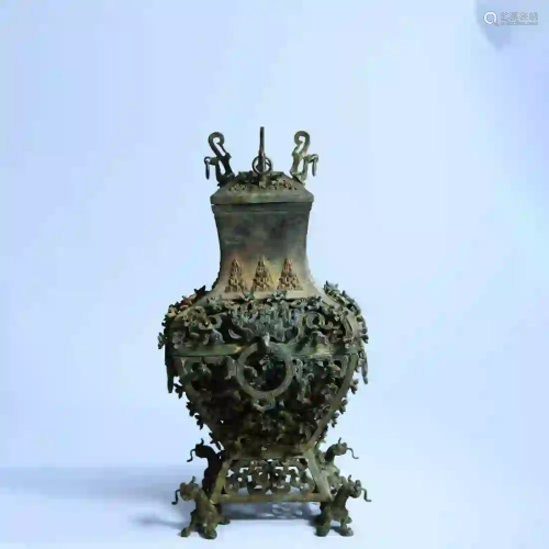 A Dragon Pattern Bronze Piercing Vase