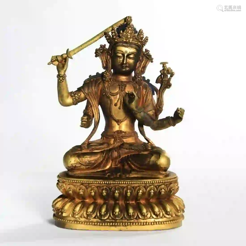 A Gilding Copper Manjusri Statue