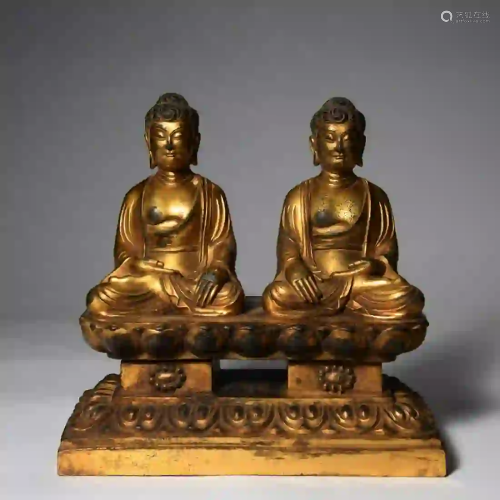 A Gilding Copper Double Connected Buddha Statue