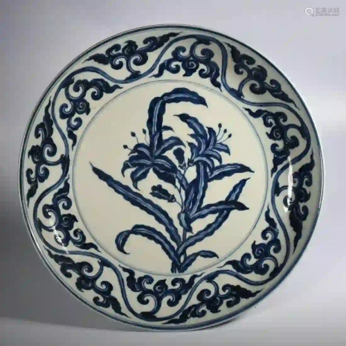 A Blue and White Flower Porcelain Plate