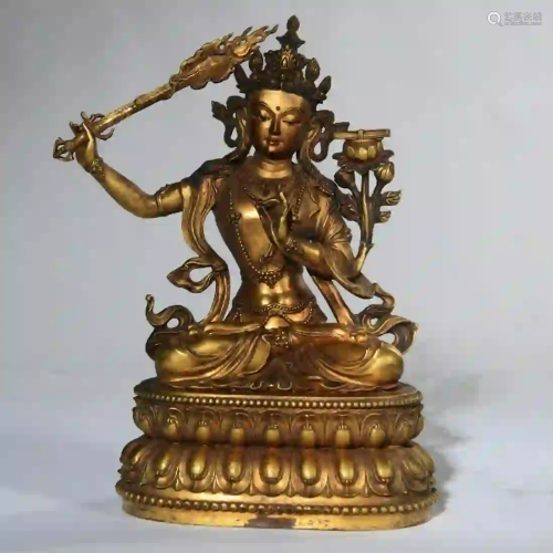 A Gilding Copper Manjusri Statue