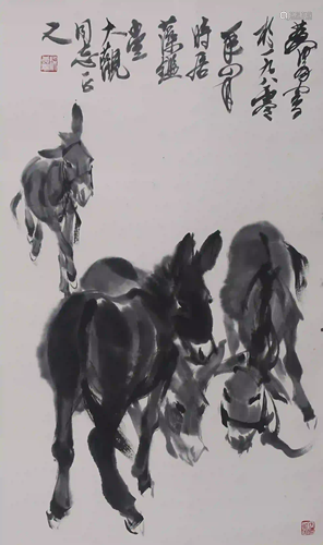 A Chinese Ink Donkey Painting, Huangzhou Mark