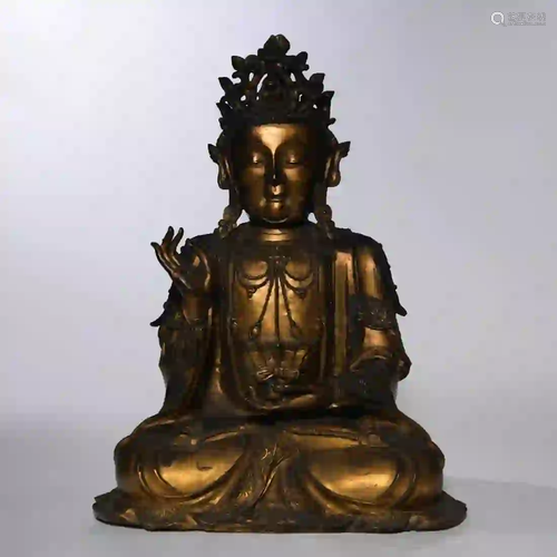 A Gilding Copper Guanyin Statue