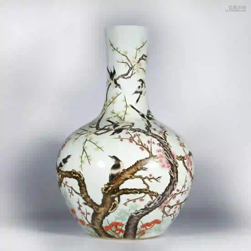 A Famille Rose Magpie and Plum Blossom Porcelain